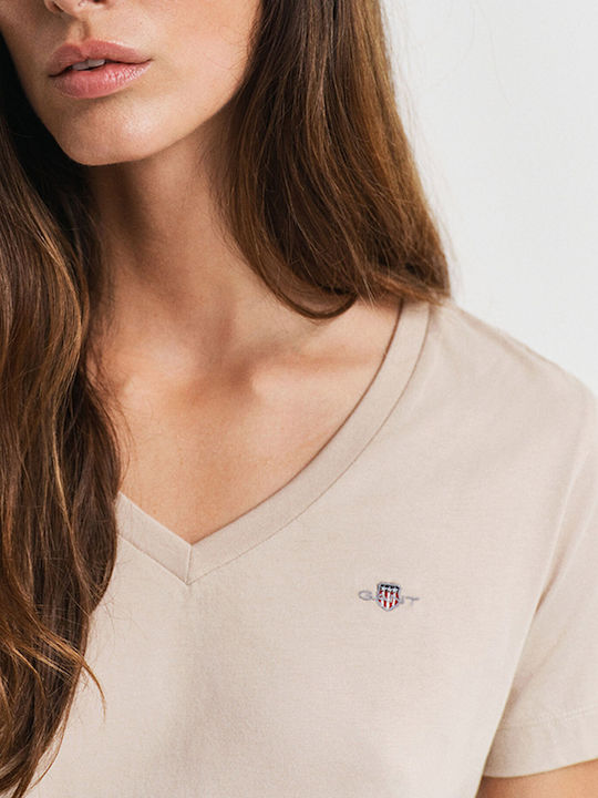 Women's T-shirt with V Neckline Sandy Brown