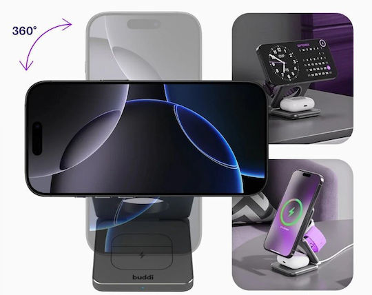 Buddi 15W Черен (Power 3-σε-1 MagSafe & Qi2)