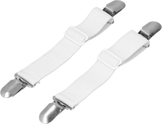 Set 2 Elastische Gurte Befestigung von Bettlaken Zola Verstellbare Länge 50-100 cm Weiß