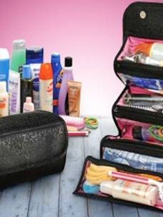Geantă Organizator Parfum Cosmetic Tecos Ideală pentru Călătorii Denim Negru 4 Compartimente Negru