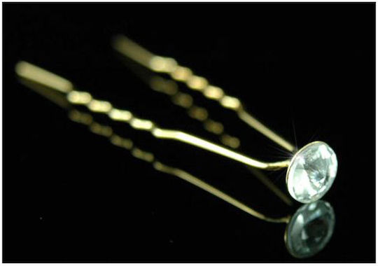 Set of 6 Hair Pins Gold White Swarovski Crystals Solitaire ''syra'' Pin Length 7 cm Crystal Diameter 0.9 cm