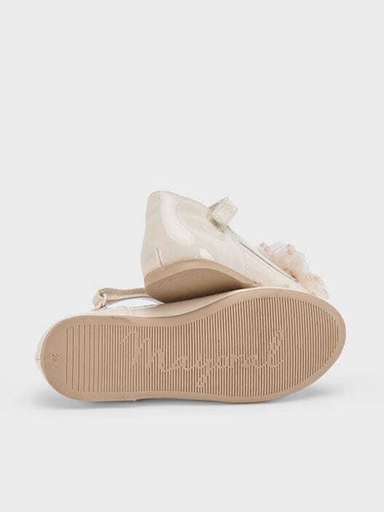 Kids Patent Leather Ballerinas with Hoop & Loop Closure Beige