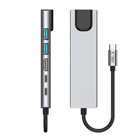 Tech-Protect HB02 USB-C Docking Station με HDMI 4K PD Ethernet Γκρι