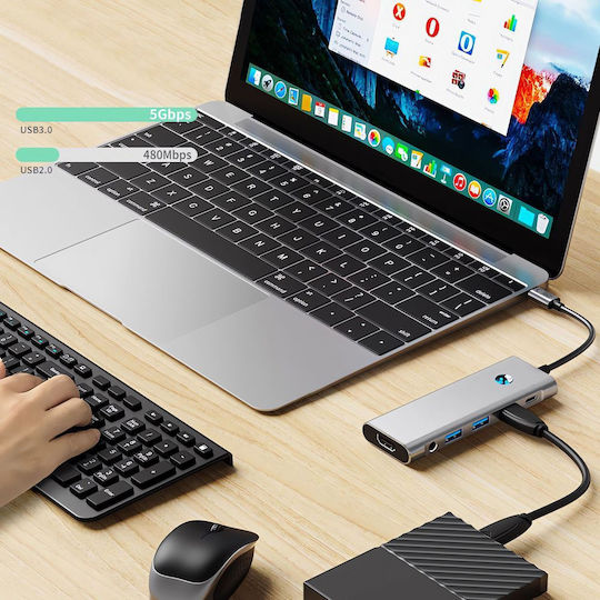 Tech-Protect HB04 USB-C Docking Station με HDMI 4K PD Ethernet Γκρι
