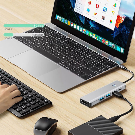 Tech-Protect 5IN1 USB-C Docking Station with HDMI 4K PD Gray