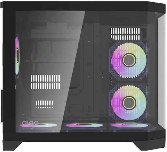 Aigo FT418 Геймърско бюро Midi Tower Компютърна кутия със страничен прозорец и RGB осветление Черен