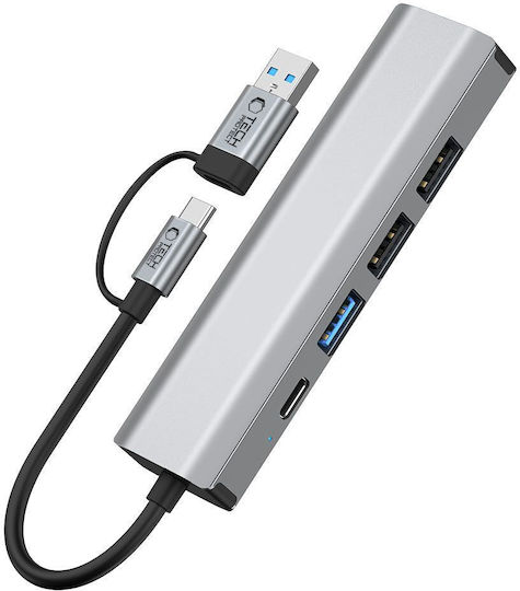 Tech-Protect HB03 Hub 4 Θυρών USB 3.0 με σύνδεση USB-A / USB-C / Ethernet Γκρι