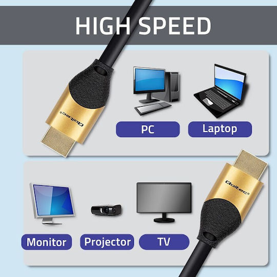 Qoltec HDMI 2.1 Ultra High Speed 48Gbps 4K 120Hz HDR VRR HDMI кабел HDMI мъжки - HDMI мъжки 1м Черен