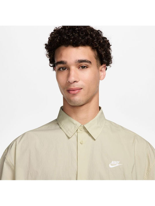 Club Oversized Button Shirt Κοντομάνικο Πουκάμισο σε Φαρδιά Γραμμή Μπεζ