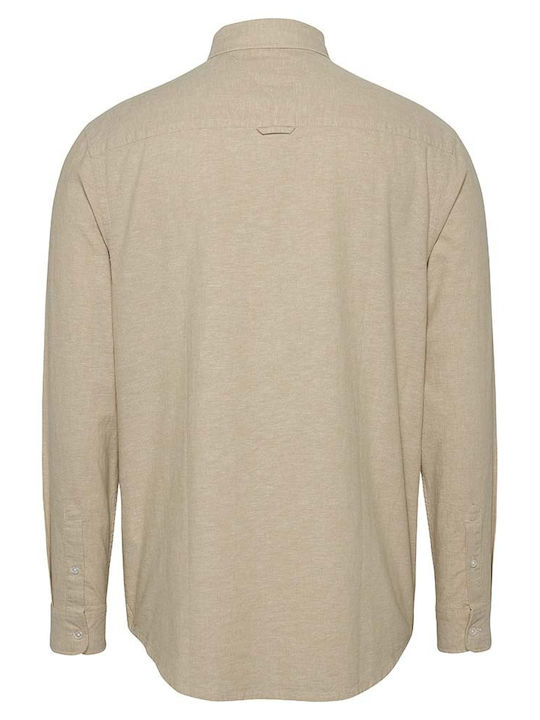 Langärmlig Leinen Hemd Gestreift Beige