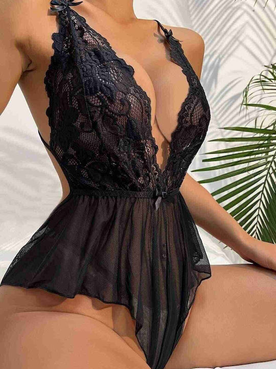 Merry See Sexy Babydoll Κορμάκι Δαντέλα Στο Στήθος Μαύρο