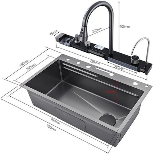 Ένθετος Νεροχύτης Inox με Μπαταρία Μ75xΠ45cm Ασημί