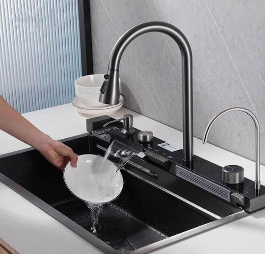 Ένθετος Νεροχύτης Inox με Μπαταρία Μ75xΠ45cm Ασημί