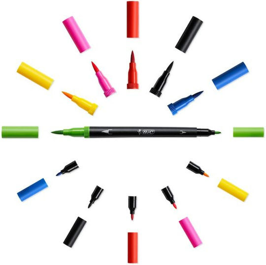 BIC Intensity Dual Tip Drawing Markers 0.5mm with Two Tips, Brush and Fine Double Tip Set 6pcs