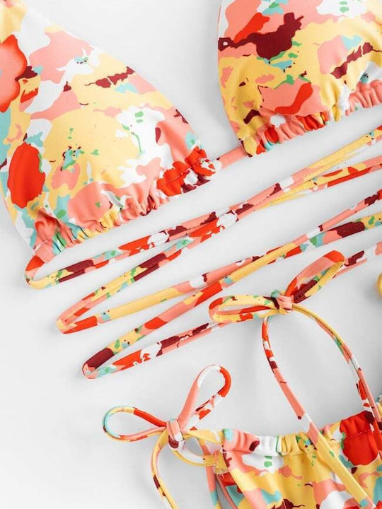 Bikini-Set Hohe Taille Blumen Yellow
