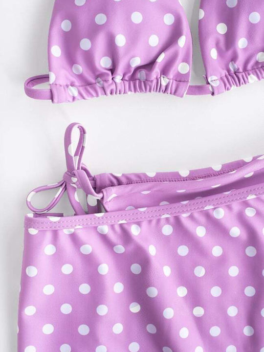 Set Bikini 3 Τεμαχίων Τριγωνάκι με Αφαιρούμενη Ενίσχυση Πουά Λιλά