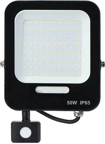 Lucas LED Στεγανός Προβολέας LED 50W Ψυχρό Λευκό 6400K με Αισθητήρα Κίνησης IP66