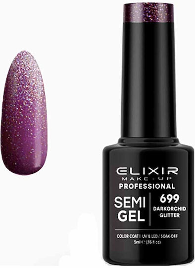 Elixir Semi Gel Хибриден Лак за Нокти Darkorchid 699 с Glitter 5мл 1бр