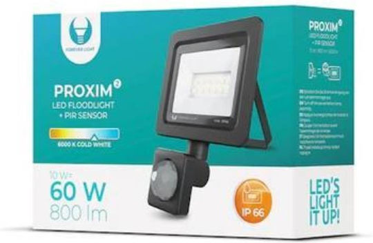 Forever Light Στεγανός Προβολέας LED 10W Ψυχρό Λευκό 6000K με Αισθητήρα Κίνησης IP66