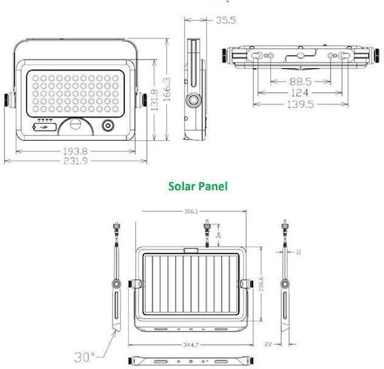 Elmark Waterproof Solar LED Flood Light 50W Cold White 6000K with Photocell IP65