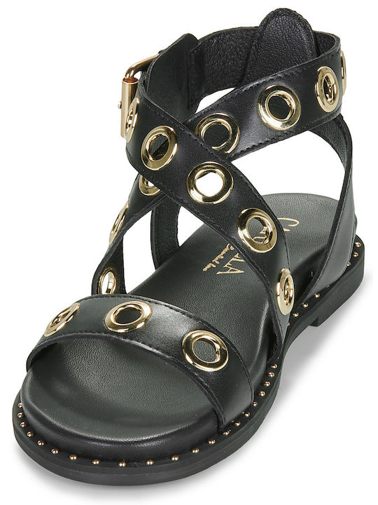 Carmela Leather Women's Flat Sandals with Strap in Black Color