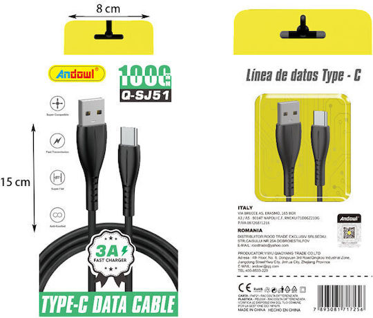 Andowl USB 2.0 Cable USB-C male - USB-A 1m Q-SJ51