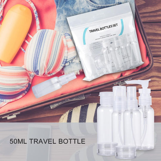 Set de Containere Cosmetice Tecos Material Plastic Transparent 9 Piese Kit Ideal pentru Călătorii