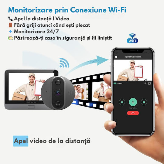 Smart Wi-Fi Video Intercom HD 1080p Camera Visionhub 2MP 4.3-inch LCD Screen Two-Way Audio Video Call PIR Motion Sensor Night Vision 5000mAh Battery SD Card Support Mobile App 24/7 Surveillance