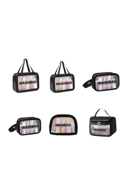 Travel Cosmetic Bag Set Tecos 6 Different Sizes Waterproof Black