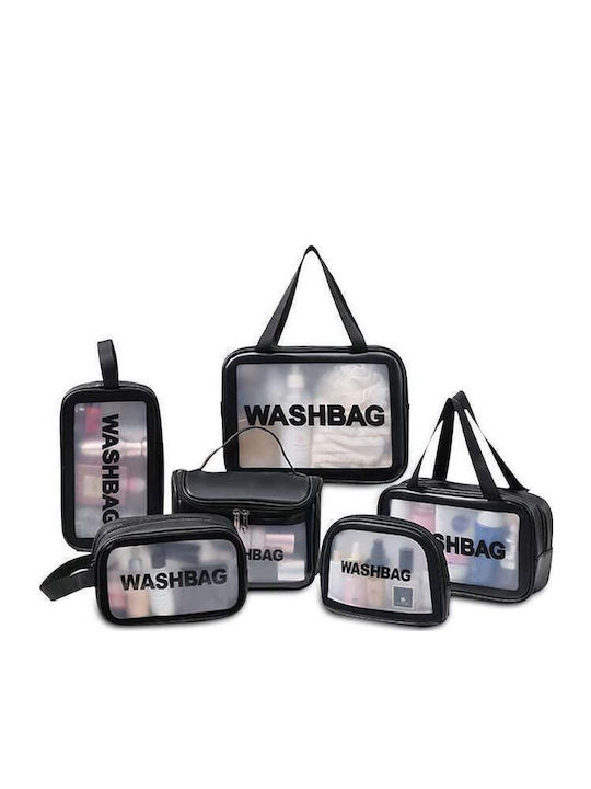 Travel Cosmetic Bag Set Tecos 6 Different Sizes Waterproof Black