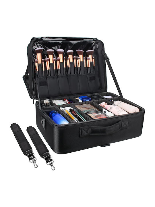 Travel Cosmetic Bag Tecos Dimensions 40x29x13 Cm Double Zipper Multiple Compartments Black