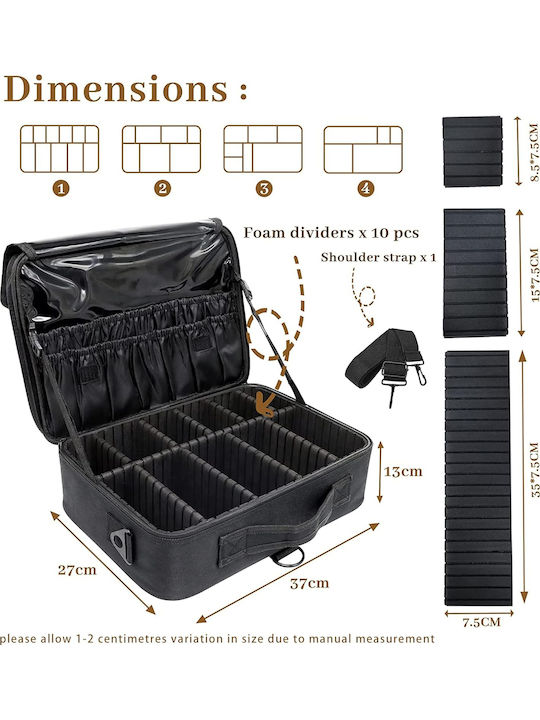 Travel Cosmetic Bag Tecos Dimensions 40x29x13 Cm Double Zipper Multiple Compartments Black