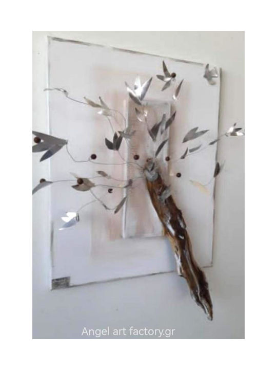 Olivenbaum Gemälde Weiß-Silber