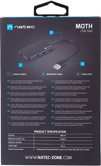 Natec Moth Hub 4 Anschlüsse USB 3.0 mit USB-A Anschluss