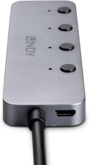 Lindy Hub 4 Θυρών USB 3.2 με σύνδεση USB-C Γκρι