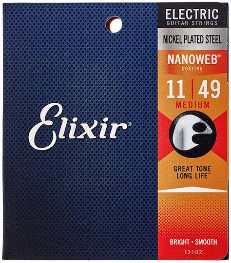 Elixir Set of Nickel Plated Steel Strings for Electric Guitar Nanoweb 11 - 49"