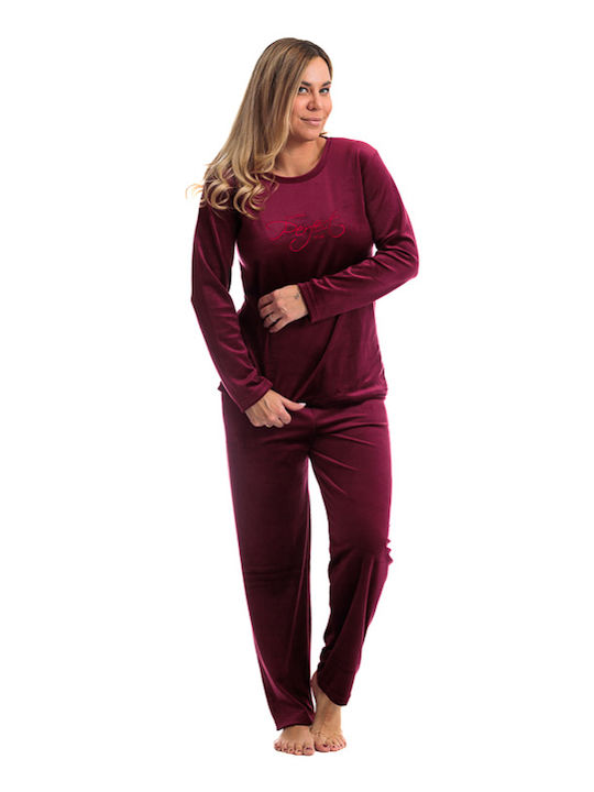 Asel Winter Damen Pyjama-Set Burgundisch