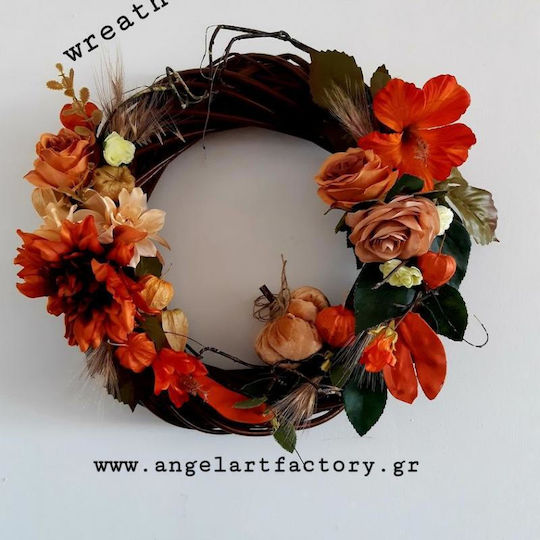 Decorative Wreath "Brown Orange Flowers" Pumpkin
