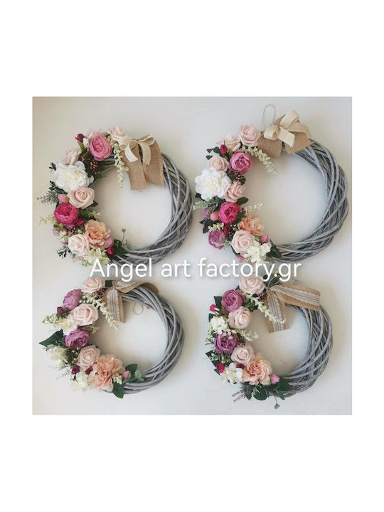 Decorative Wreath "Grey Pink-White Flowers"