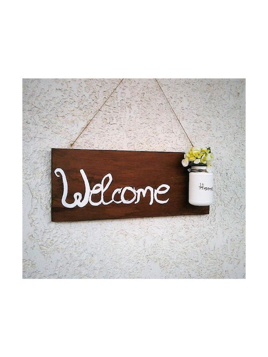 Διακοσμητικό Ξύλινο Ταμπελάκι Τοίχου "welcome Βαζάκι"