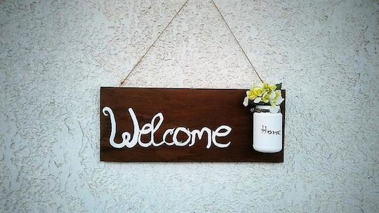 Διακοσμητικό Ξύλινο Ταμπελάκι Τοίχου "welcome Βαζάκι"