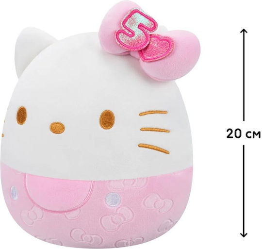 Jazwares Jucărie de pluș Hello Kitty Fundă roz în relief - Aniversare 50 de ani 20 cm.