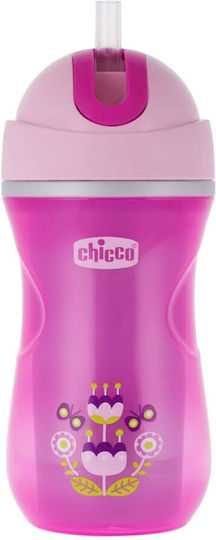 Chicco Παιδικό Ποτηράκι Sport από Σιλικόνη Ροζ 266ml για 14m+
