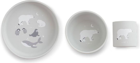 Saro Σετ Φαγητού Polar Bear από Σιλικόνη με Αντιολισθητική Βάση Γκρι 3τμχ
