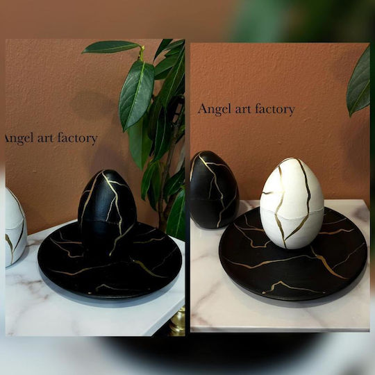 Farfurie Ceramică Negru Auriu Model Marmură