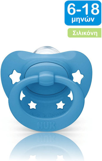 Nuk Ορθοδοντική Πιπίλα Σιλικόνης Signature για 6-18 μηνών με Θήκη Αστεράκια Μπλε