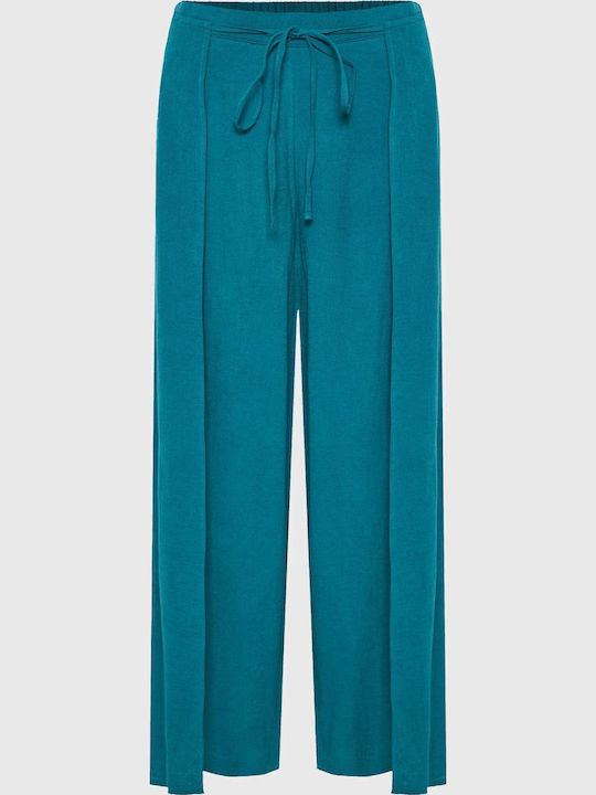 Damen Stoff Hose mit Gummizug Türkis