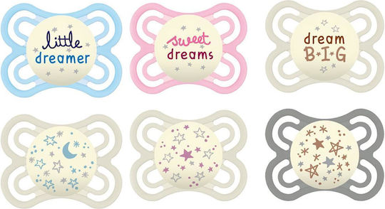 Mam Orthodontic Pacifiers Silicone Night with Case Sweet Dreams-Stars - Pink-White for 2-6 months 2pcs