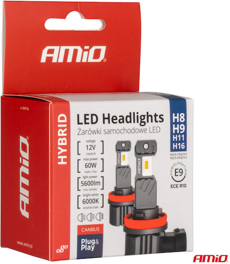 AMiO Lamps Car H8 / H9 / H11 / H16 Canbus LED 6000K Cold White 12V 60W 2pcs