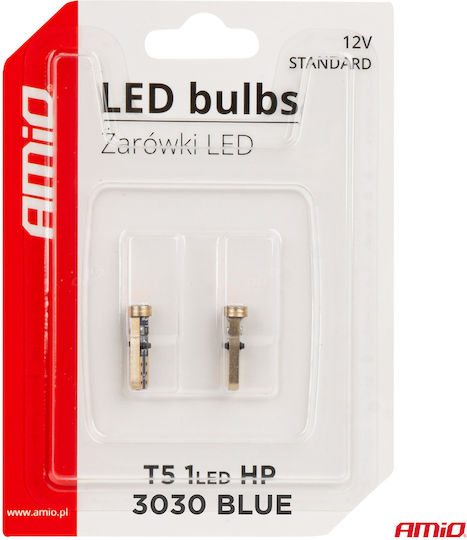 AMiO Λάμπες Αυτοκινήτου W1.2W / T5 LED Μπλε 12V 0.5W 2τμχ